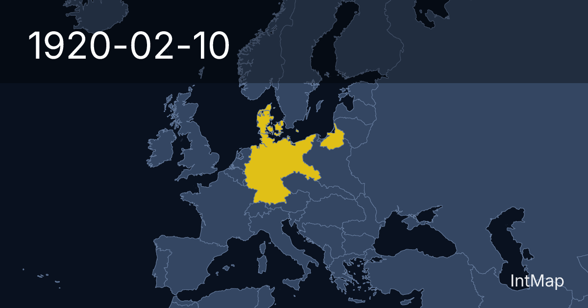 The map on 1920-02-10: New borders for Weimar Republic, Denmark