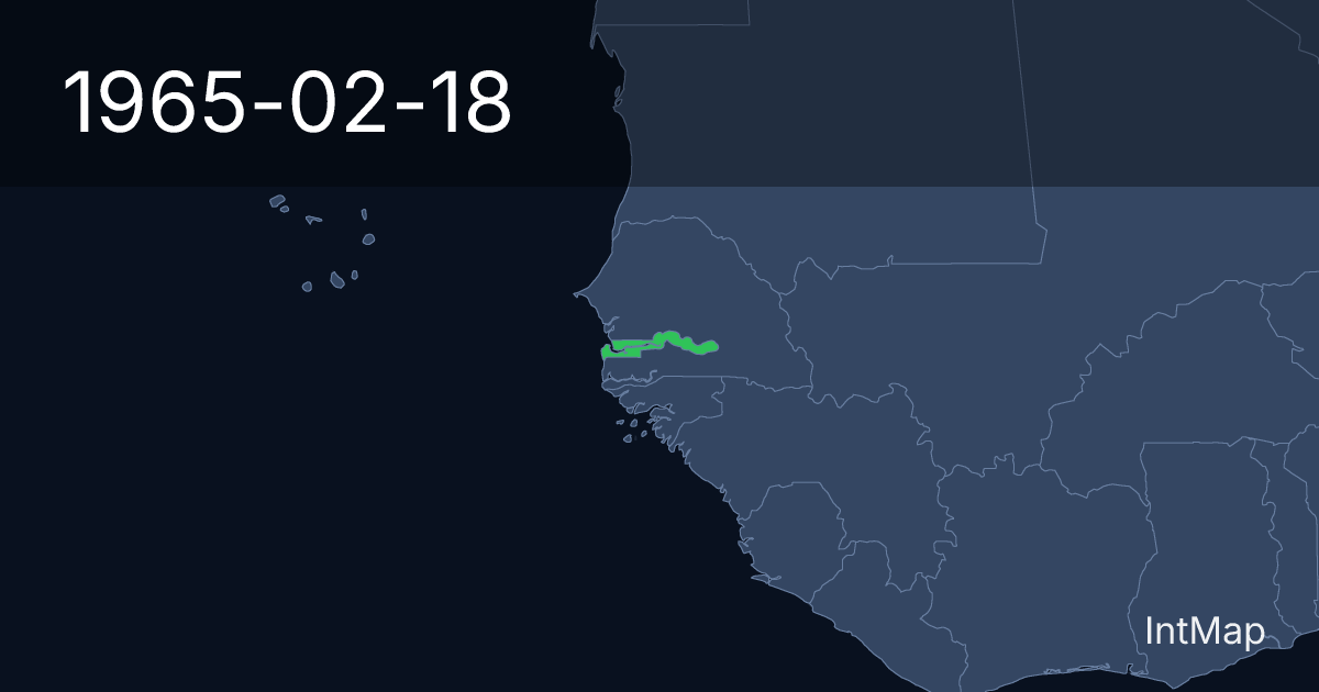 The map on 1965-02-18: The map begins drawing Gambia; the map stops drawing Gambia (UK)
