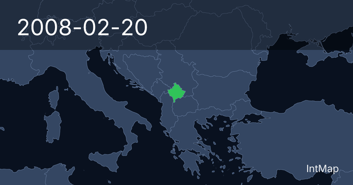 The map on 2008-02-20: The map begins drawing Kosovo