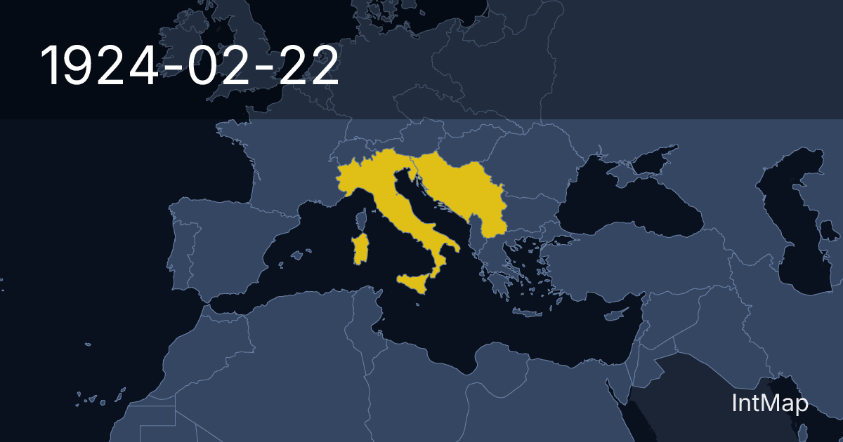 The map on 1924-02-22: New borders for Kingdom of Italy, Kingdom of Yugoslavia
