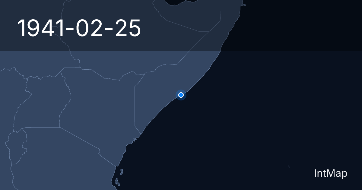 The map on 1941-02-25: Mogadishu falls — 1,700 km covered in three weeks up the Somali coast