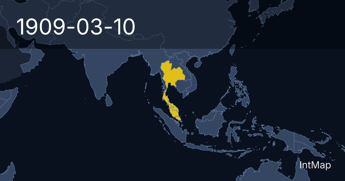 The map on 1909-03-10: New borders for Siam, Federated Malay States, Unfederated Malay States