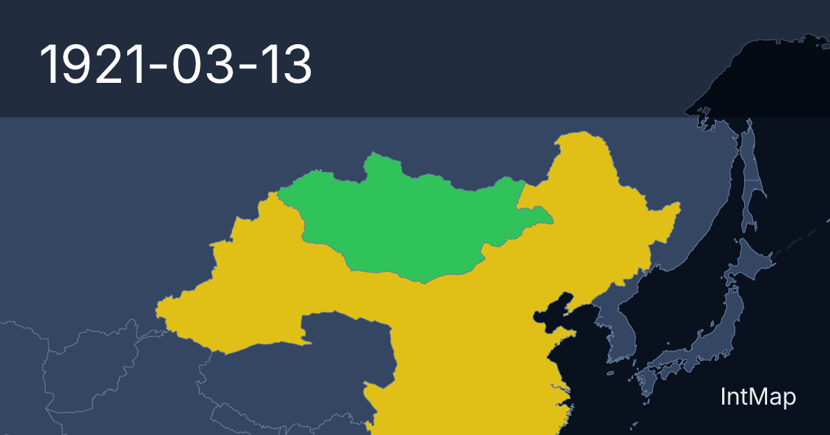 The map on 1921-03-13: The map begins drawing Mongolia; new borders for Republic of China