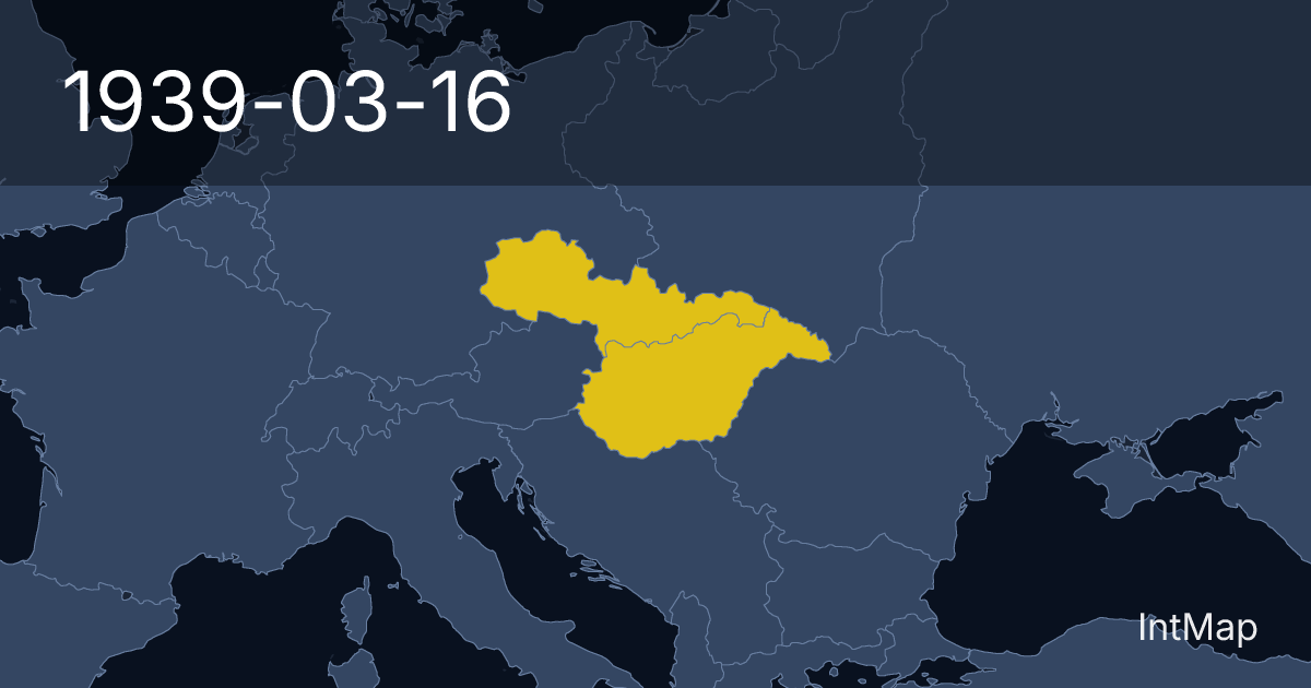 The map on 1939-03-16: New borders for Kingdom of Hungary, Czechoslovakia