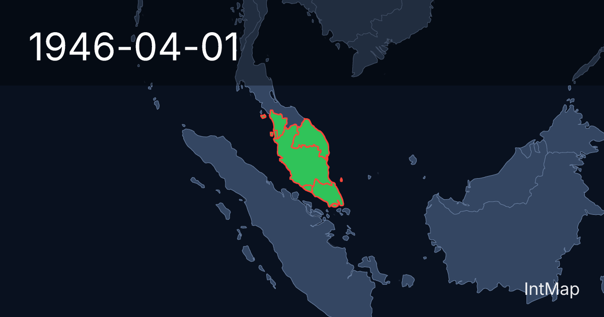 The map on 1946-04-01: The map begins drawing Malaya (UK), Singapore (UK); the map stops drawing Federated Malay States, Unfederated Malay States, Straits Settlements