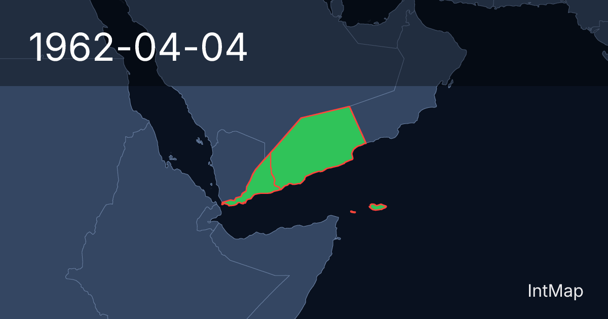 The map on 1962-04-04: The map begins drawing Federation of South Arabia; the map stops drawing East Aden Protectorate, Aden (UK)