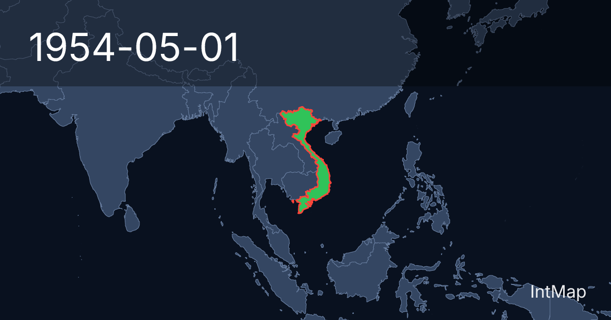 The map on 1954-05-01: The map begins drawing South Vietnam, North Vietnam; the map stops drawing Vietnam (France)