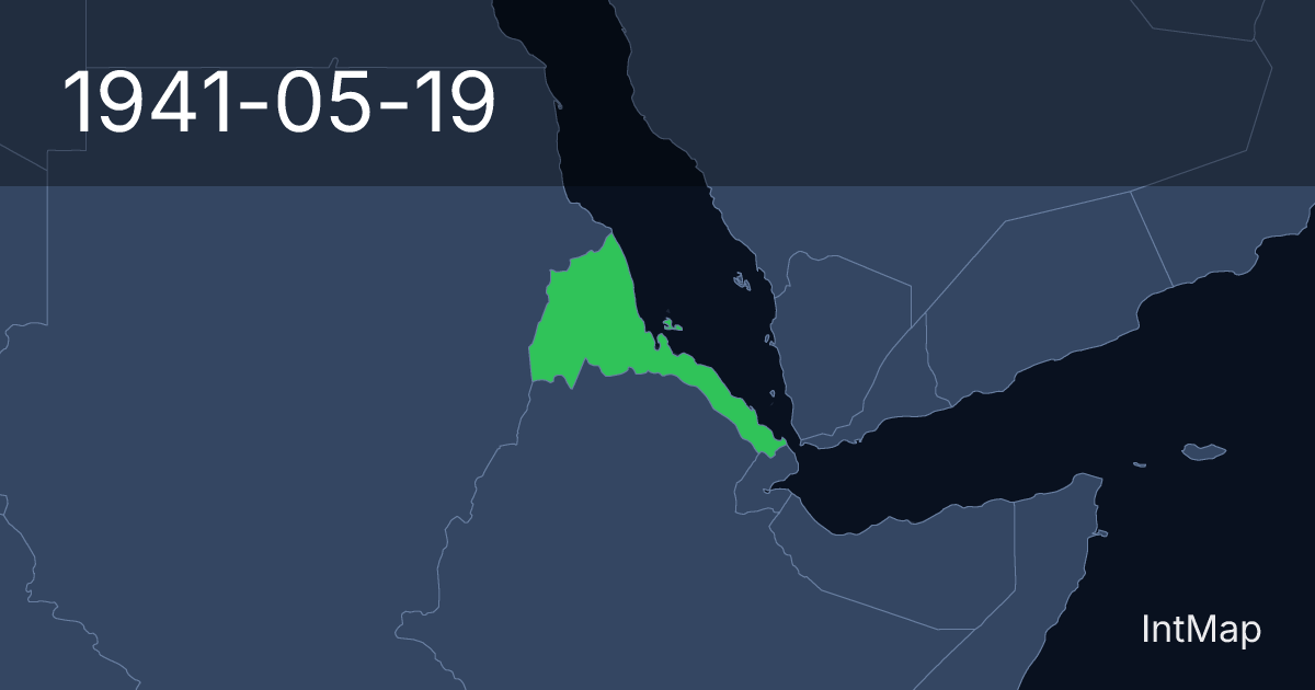 The map on 1941-05-19: The map begins drawing Eritrea (UK); the map stops drawing Eritrea (Italy)