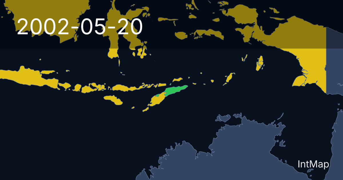 The map on 2002-05-20: The map begins drawing East Timor; new borders for Indonesia (incl. East Timor)