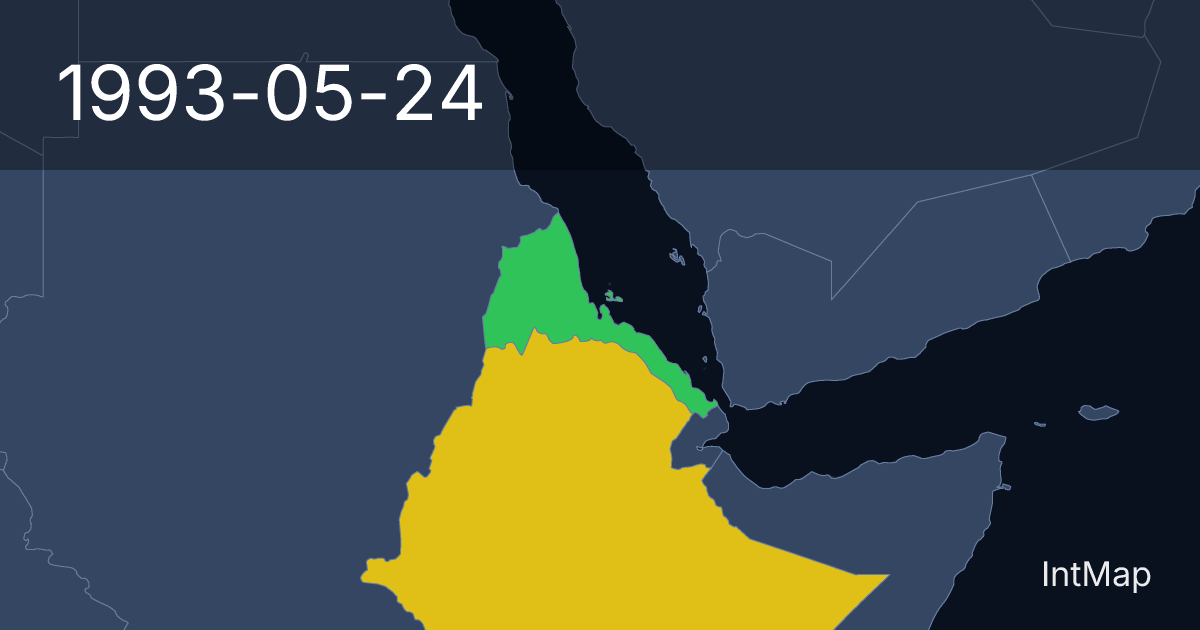 The map on 1993-05-24: The map begins drawing Eritrea; new borders for Ethiopia (incl. Eritrea)