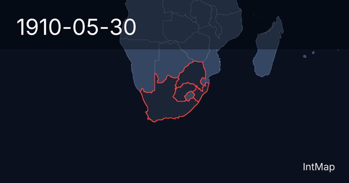 The map on 1910-05-30: The map stops drawing Cape Colony, Transvaal, Orange Free State and 1 more