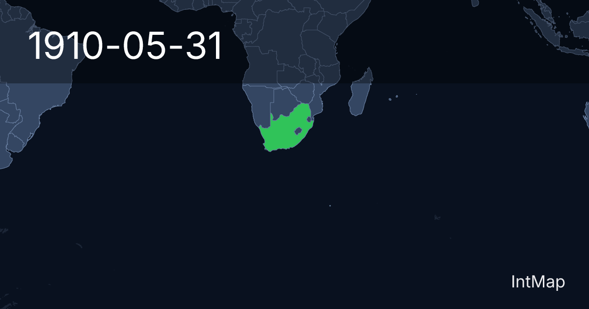 The map on 1910-05-31: The map begins drawing Union of South Africa