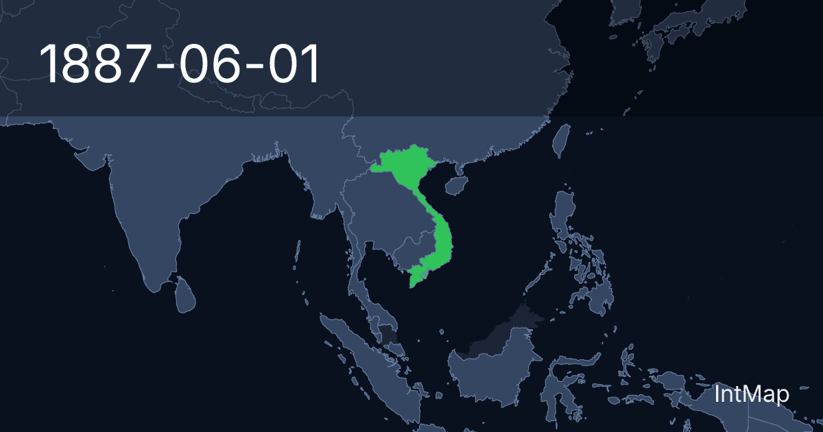The map on 1887-06-01: The map begins drawing Vietnam (France); the map stops drawing Annam