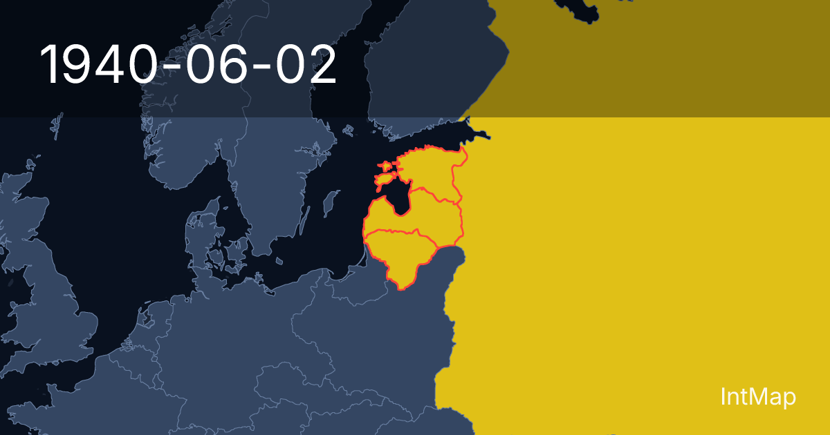 The map on 1940-06-02: The map stops drawing Latvia, Lithuania, Estonia; new borders for Soviet Union