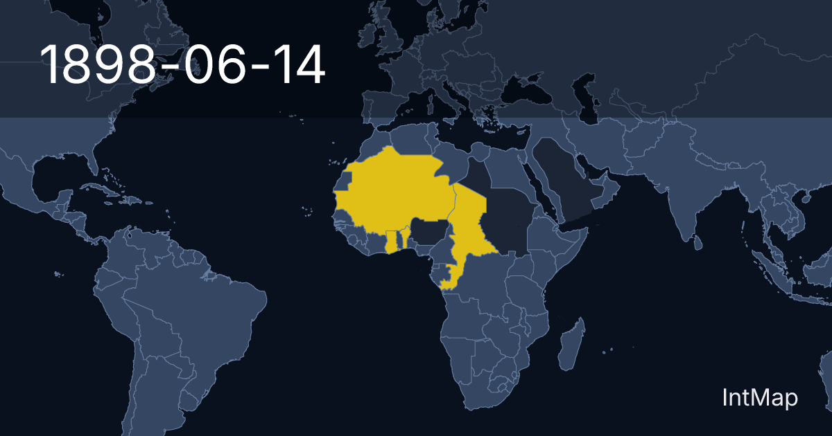 The map on 1898-06-14: New borders for French West Africa, French Congo (France), Gold Coast (UK) and 1 more