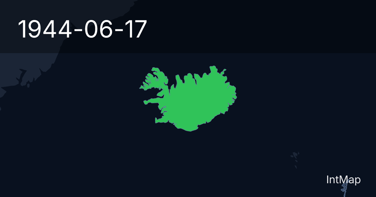 The map on 1944-06-17: The map begins drawing Iceland; the map stops drawing Iceland (Denmark)