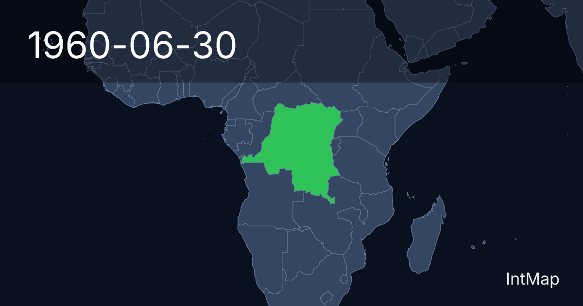 The map on 1960-06-30: The map begins drawing Democratic Republic of the Congo; the map stops drawing Belgian Congo (Belgium)