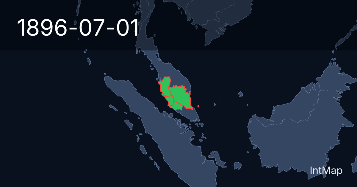 The map on 1896-07-01: The map begins drawing Federated Malay States; the map stops drawing Pahang, Perak, Selangore