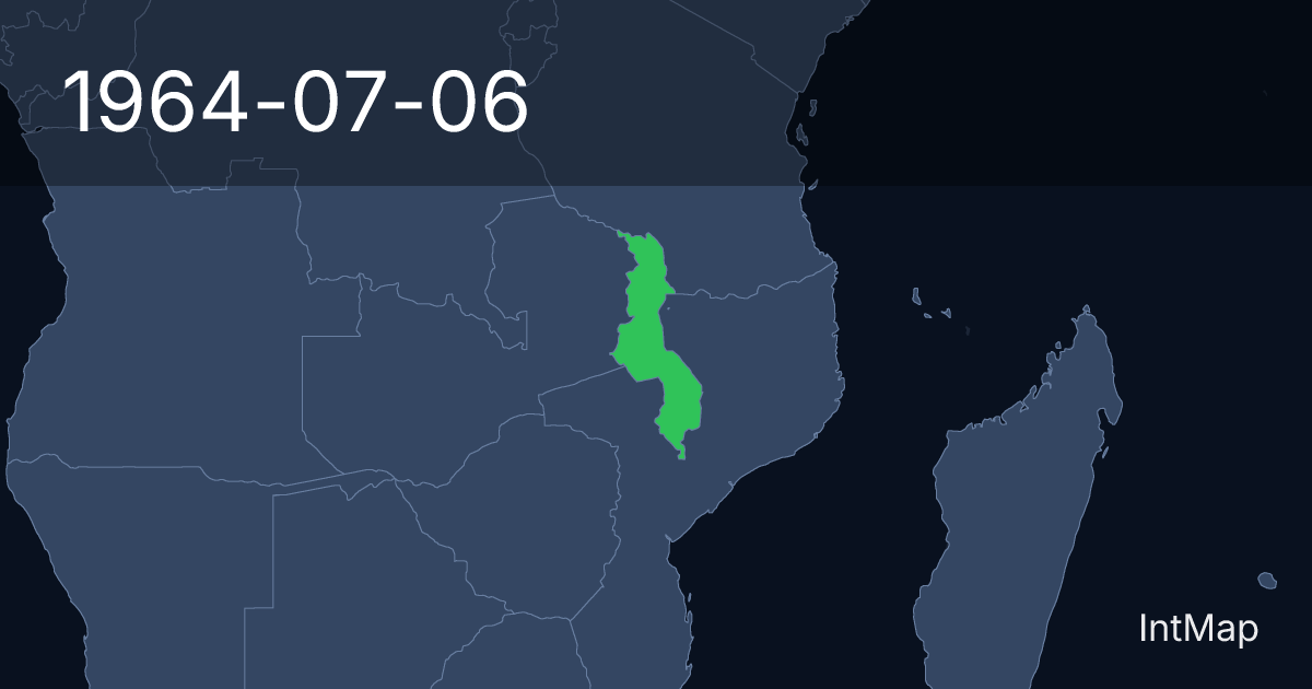 The map on 1964-07-06: The map begins drawing Malawi; the map stops drawing Nyasaland (UK)