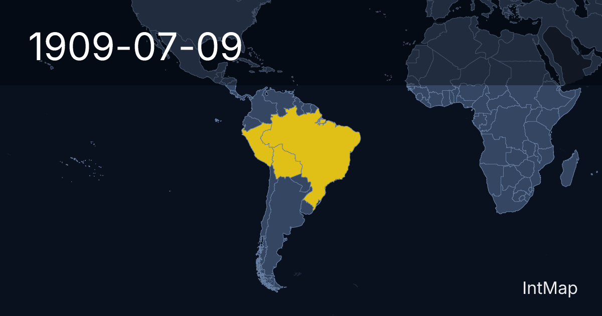 The map on 1909-07-09: New borders for Brazil, Peru, Bolivia