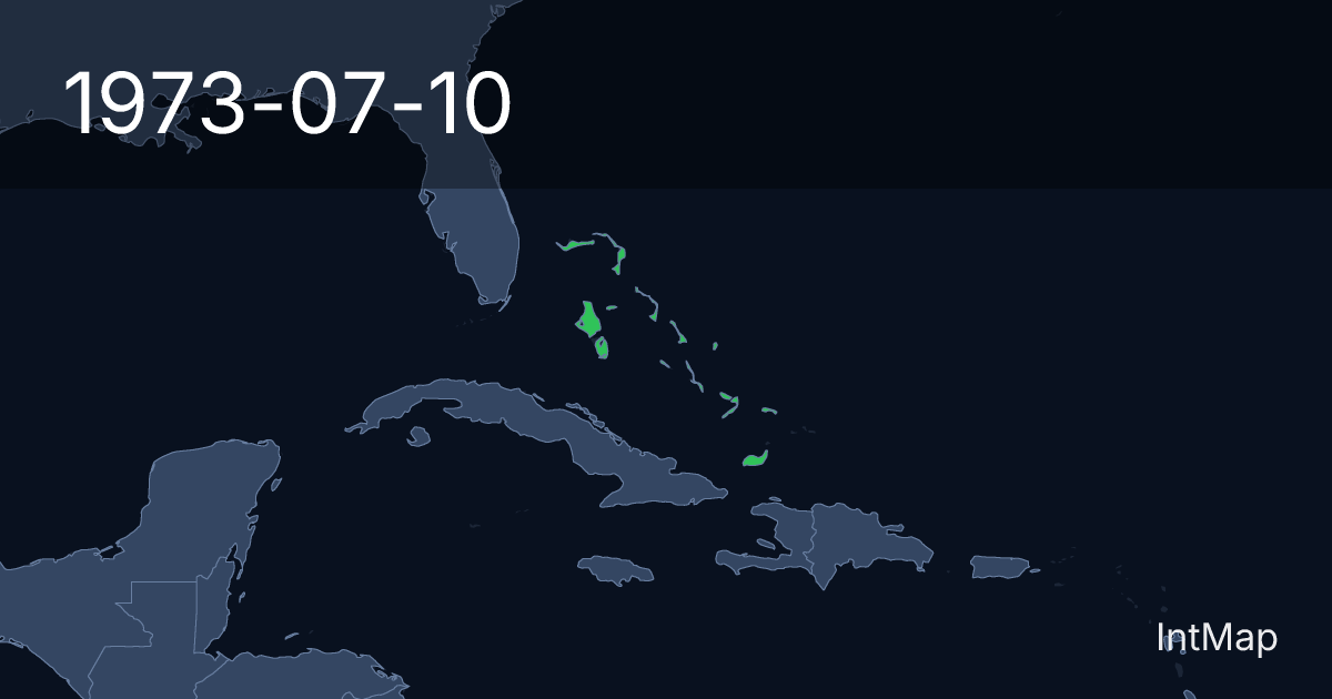 The map on 1973-07-10: The map begins drawing Bahamas; the map stops drawing Bahamas (UK)