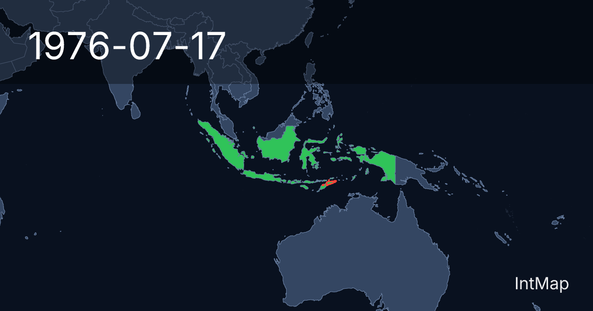 The map on 1976-07-17: The map begins drawing Indonesia (incl. East Timor); the map stops drawing Indonesia, Portuguese Timor (Portugal)