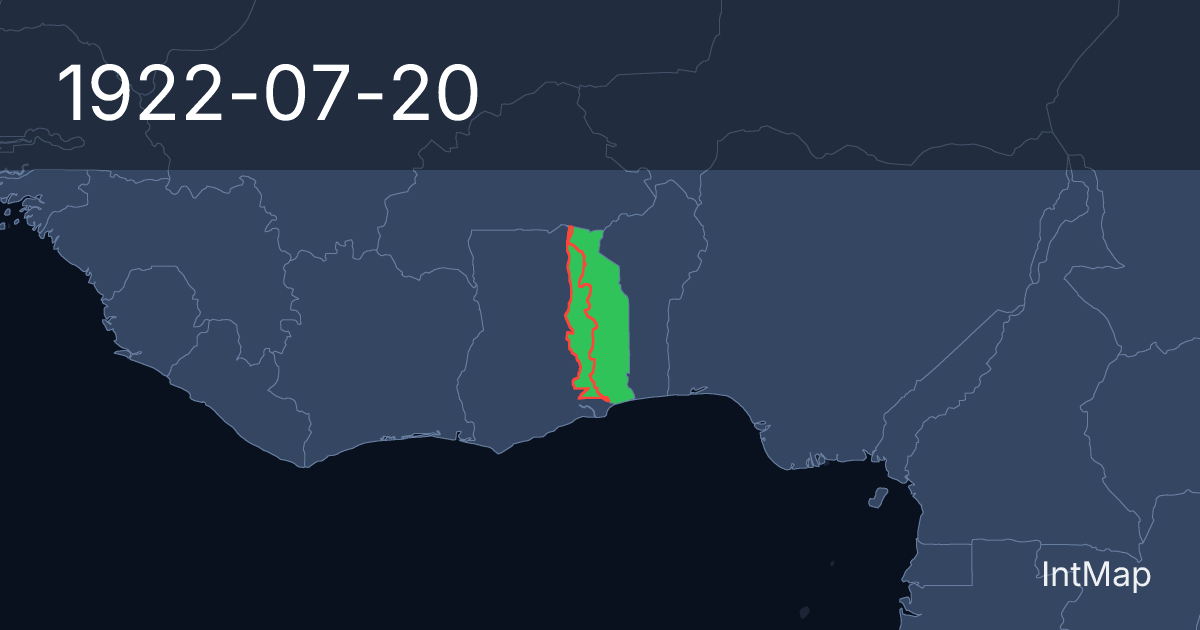 The map on 1922-07-20: The map begins drawing French Togoland (France), British Togoland; the map stops drawing German Togoland