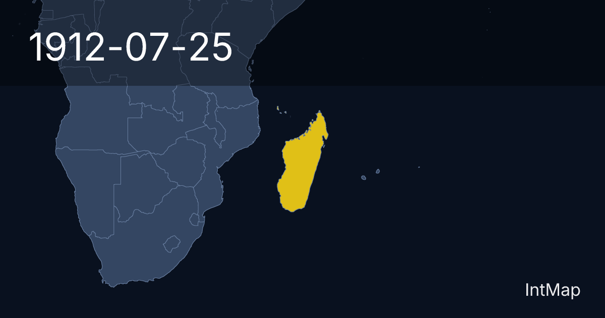 The map on 1912-07-25: New borders for Madagascar (France)