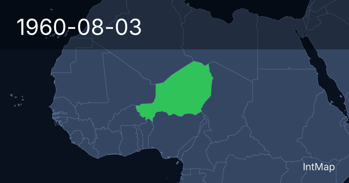 The map on 1960-08-03: The map begins drawing Niger; the map stops drawing Niger (France)
