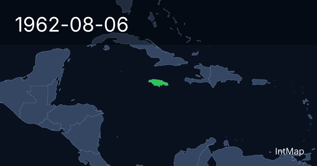The map on 1962-08-06: The map begins drawing Jamaica; the map stops drawing Jamaica (UK)