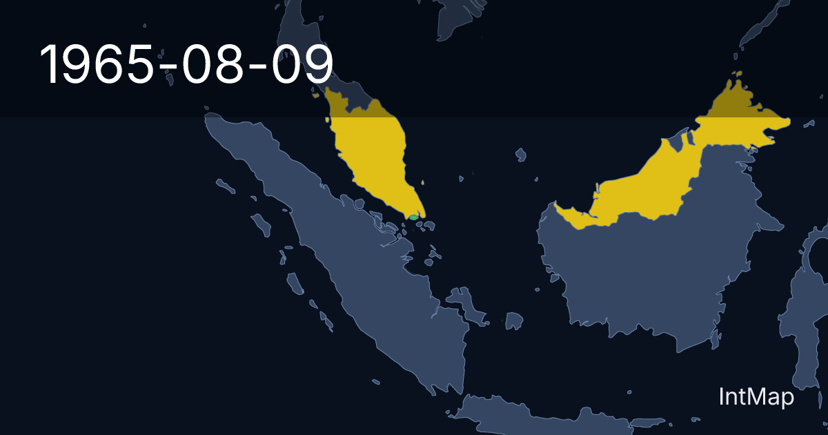 The map on 1965-08-09: The map begins drawing Singapore; new borders for Malaysia