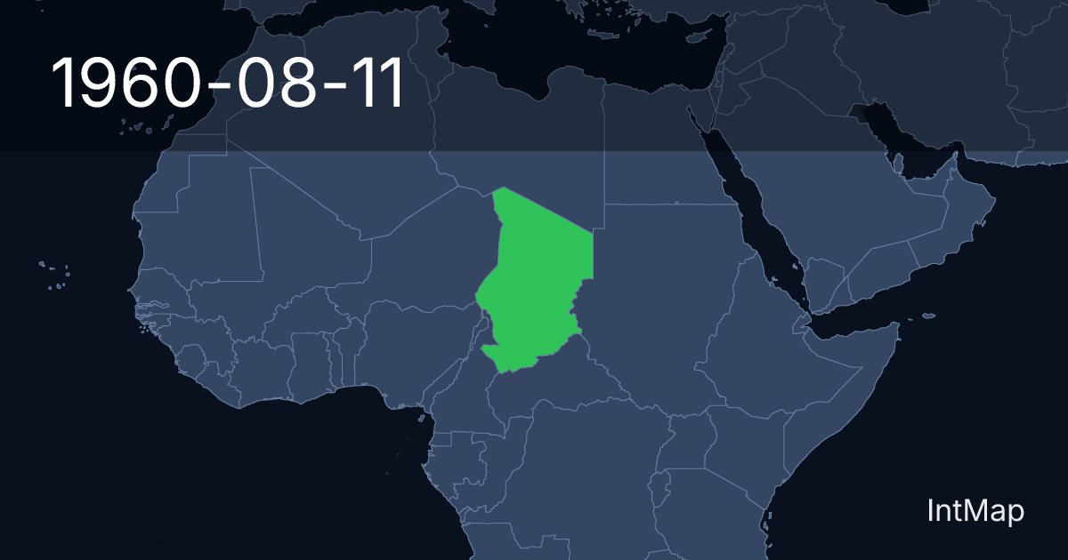 The map on 1960-08-11: The map begins drawing Chad; the map stops drawing Chad (France)