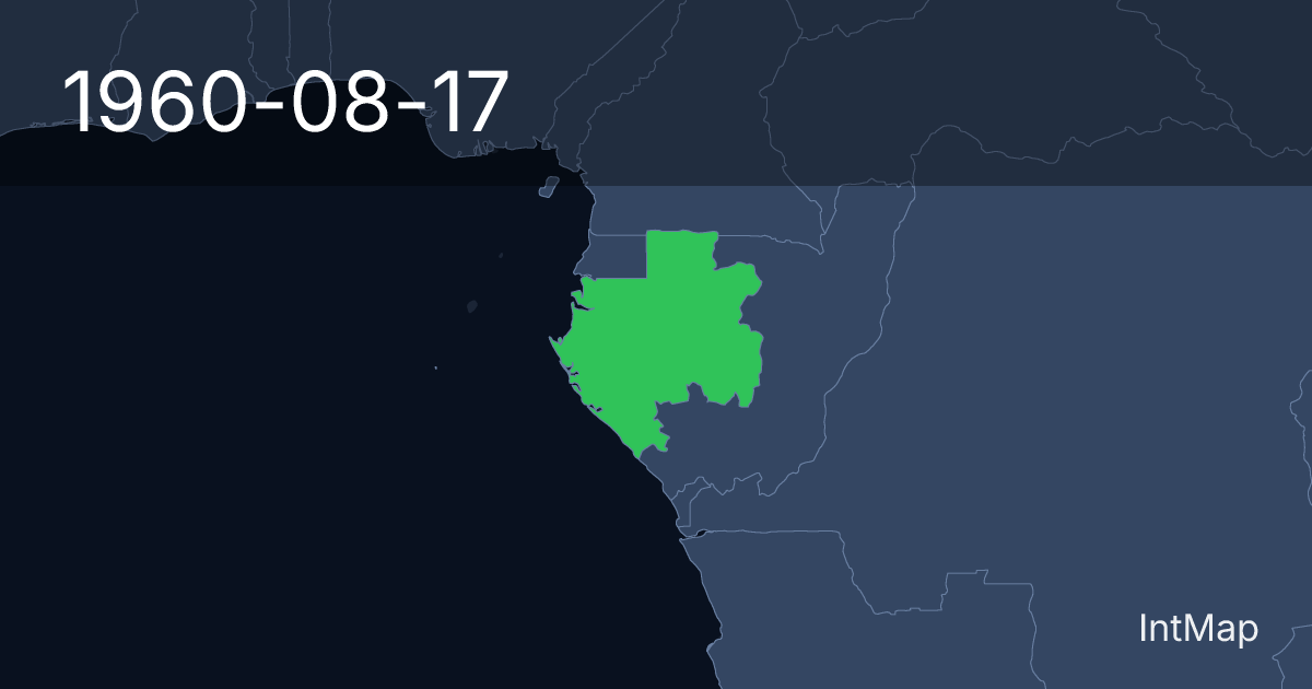The map on 1960-08-17: The map begins drawing Gabon; the map stops drawing Gabon (France)
