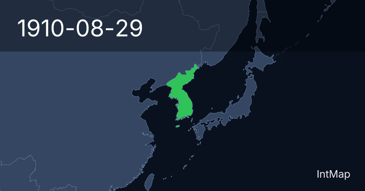 The map on 1910-08-29: The map begins drawing Korea (Japan); the map stops drawing Korean Empire