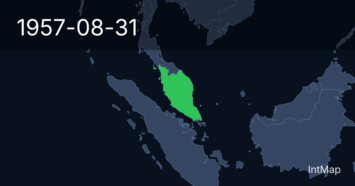 The map on 1957-08-31: The map begins drawing Malaya; the map stops drawing Malaya (UK)