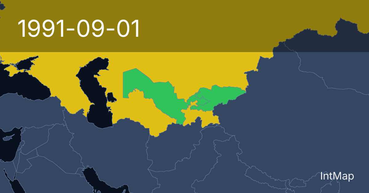The map on 1991-09-01: The map begins drawing Uzbekistan, Kyrgyzstan; new borders for Soviet Union