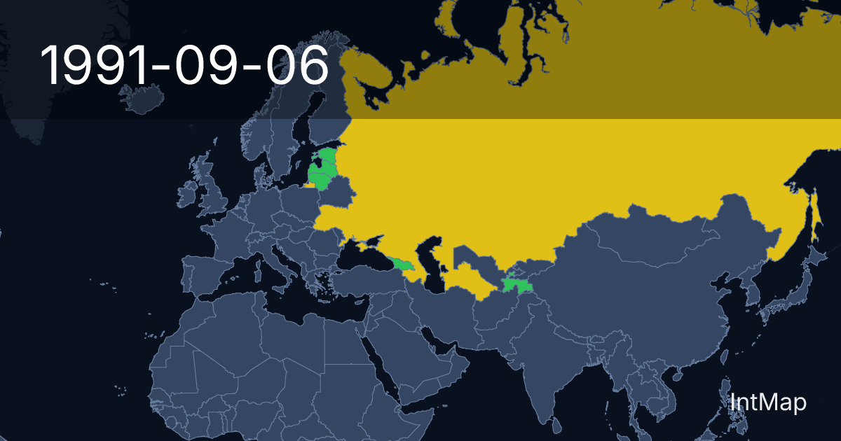 The map on 1991-09-06: The map begins drawing Tajikistan, Georgia, Lithuania and 2 more; new borders for Soviet Union
