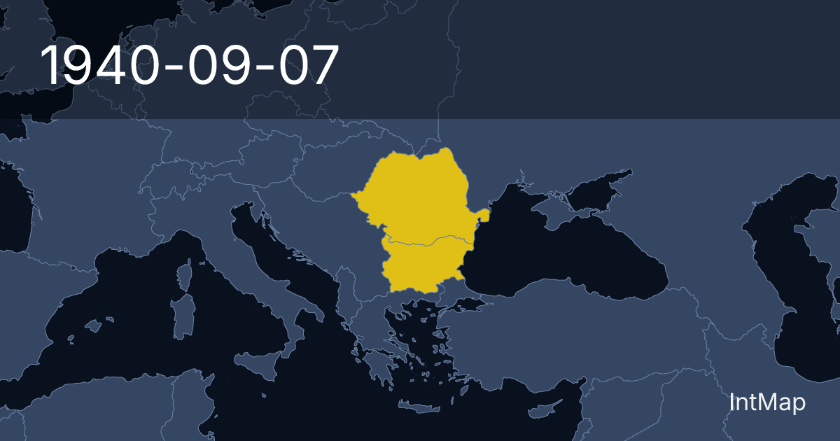 The map on 1940-09-07: New borders for Romania, Bulgaria