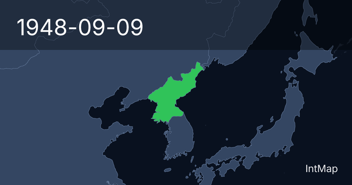 The map on 1948-09-09: The map begins drawing North Korea; the map stops drawing Korea (USSR)