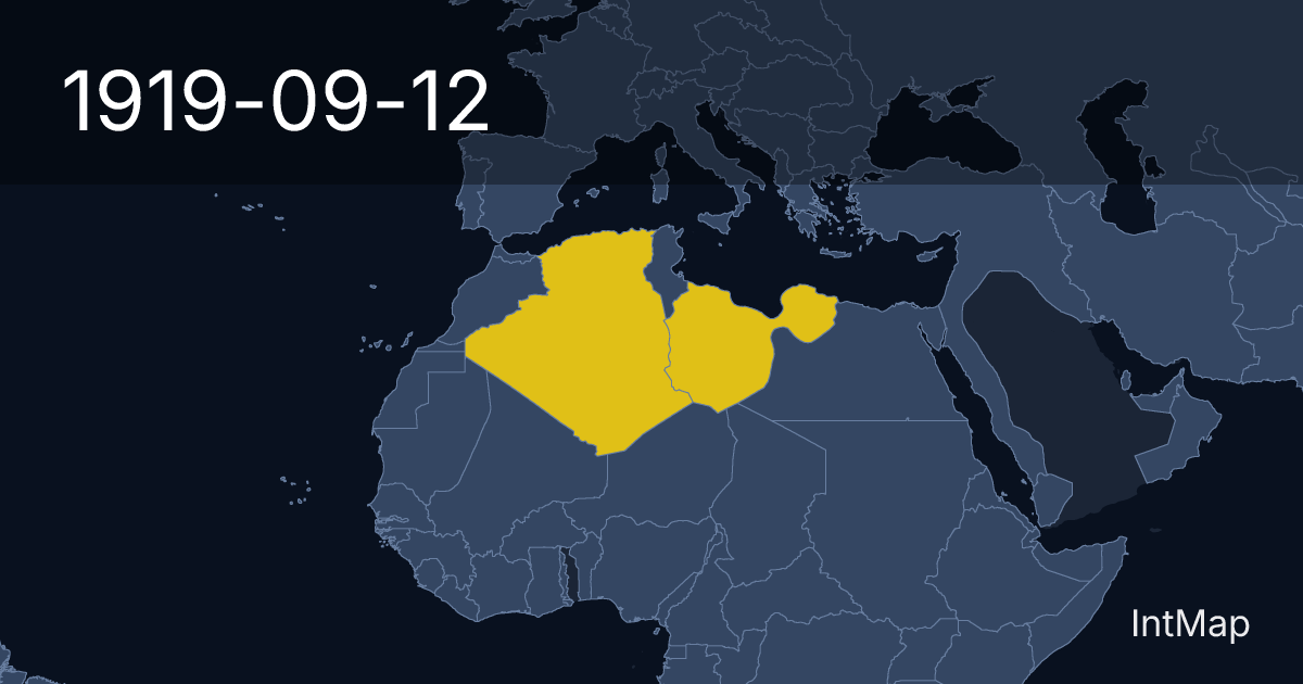 The map on 1919-09-12: New borders for Algeria (France), Libya (Italy)