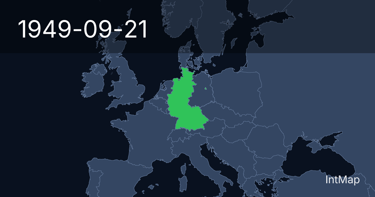 The map on 1949-09-21: The map begins drawing West Germany; the map stops drawing Germany (Western Allies)