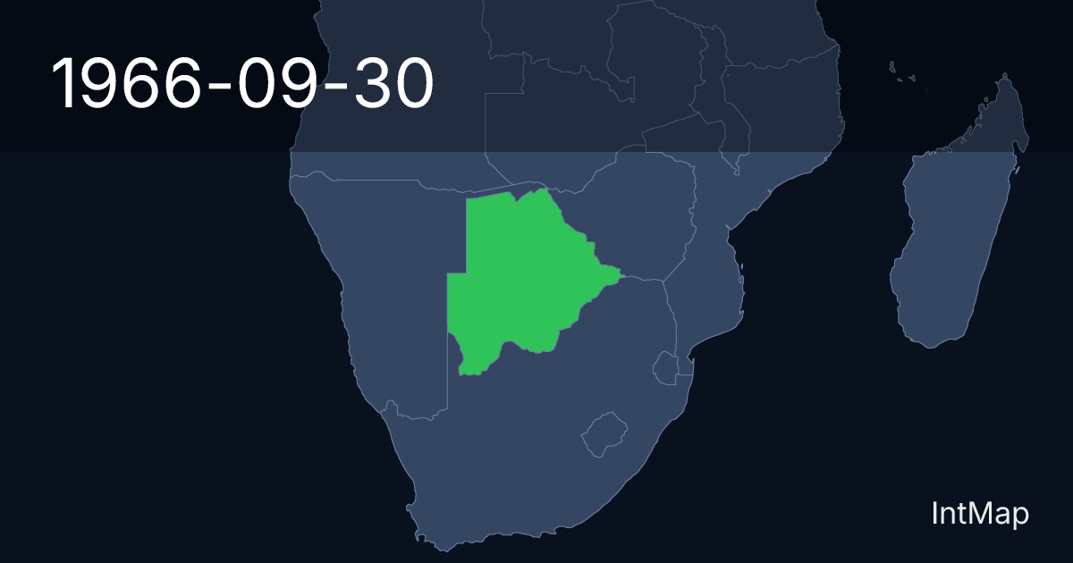 The map on 1966-09-30: The map begins drawing Botswana; the map stops drawing Bechuanaland (UK)