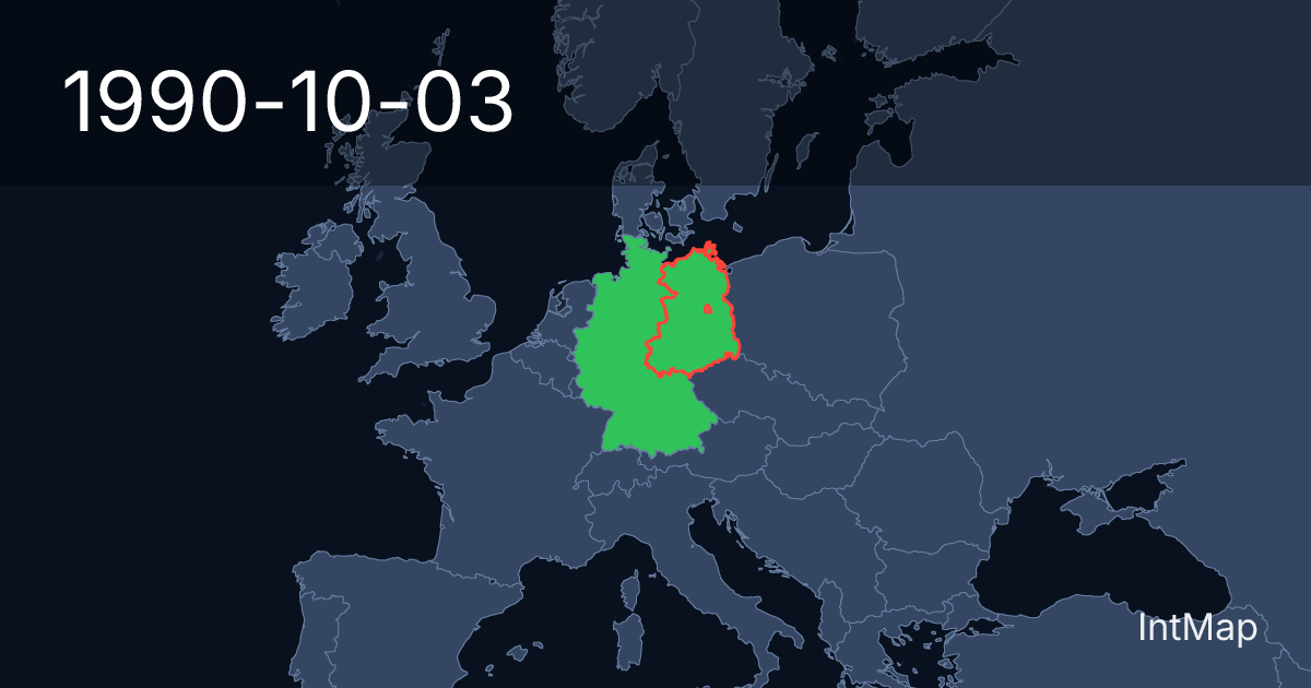 The map on 1990-10-03: The map begins drawing Germany; the map stops drawing West Germany, East Germany