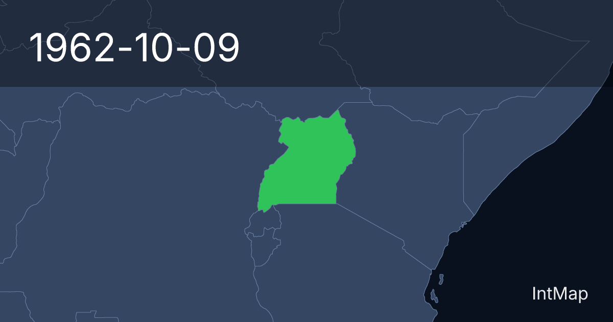 The map on 1962-10-09: The map begins drawing Uganda; the map stops drawing Uganda (UK)