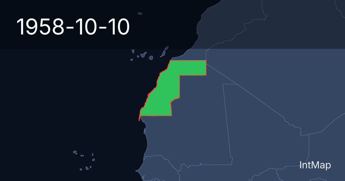 The map on 1958-10-10: The map begins drawing Spanish Sahara; the map stops drawing Spanish West Africa