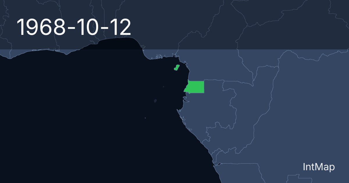The map on 1968-10-12: The map begins drawing Equatorial Guinea; the map stops drawing Spanish Guinea (Spain)