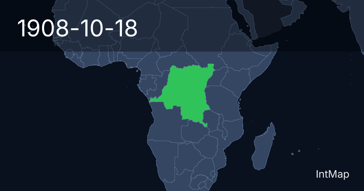The map on 1908-10-18: The map begins drawing Belgian Congo (Belgium); the map stops drawing Congo Free State