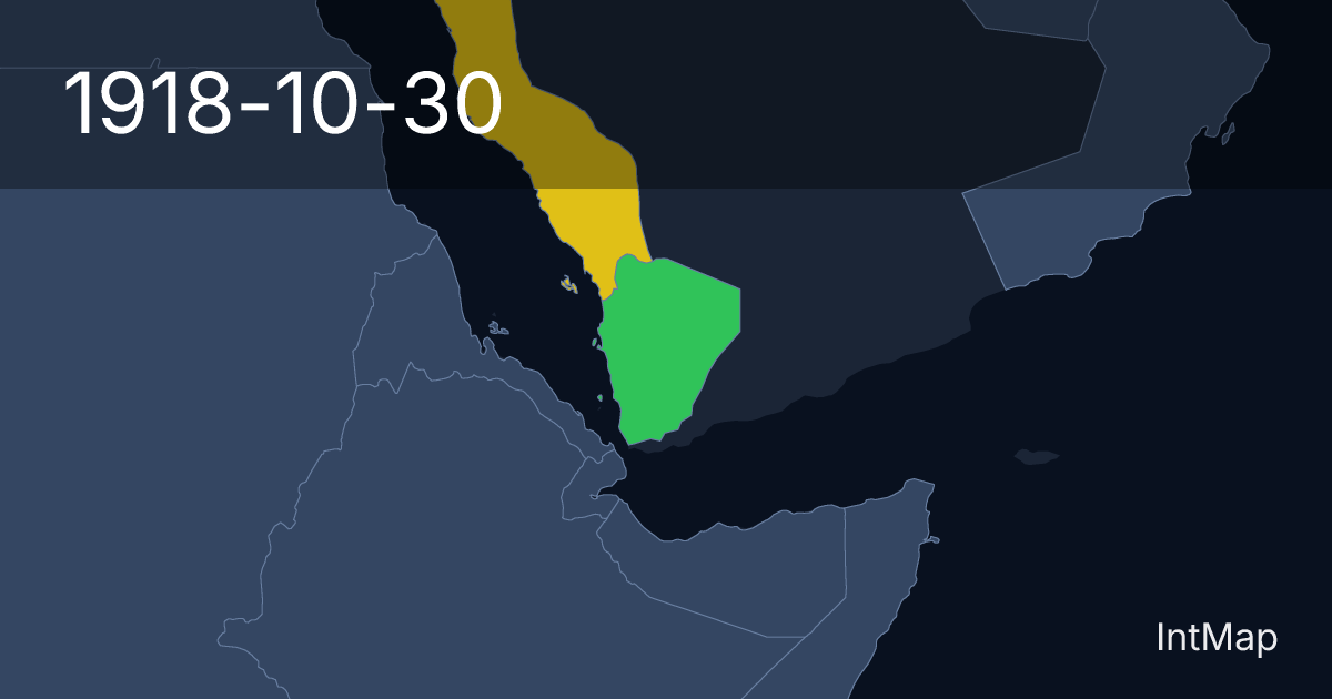 The map on 1918-10-30: The map begins drawing Yemen; new borders for Ottoman Empire
