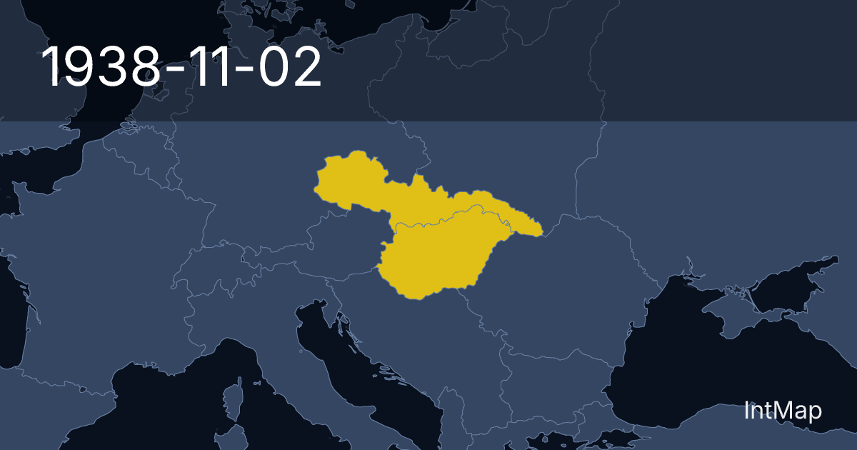 The map on 1938-11-02: New borders for Kingdom of Hungary, Czechoslovakia