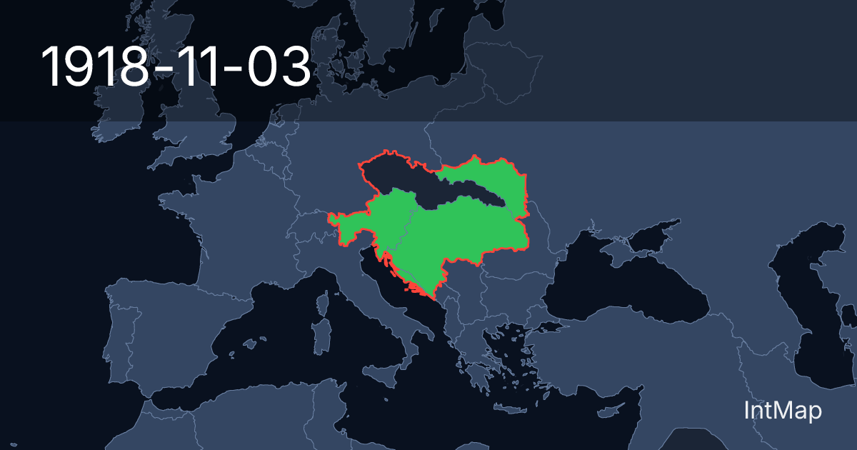 The map on 1918-11-03: The map begins drawing Hungary, Austria; the map stops drawing Austria-Hungary